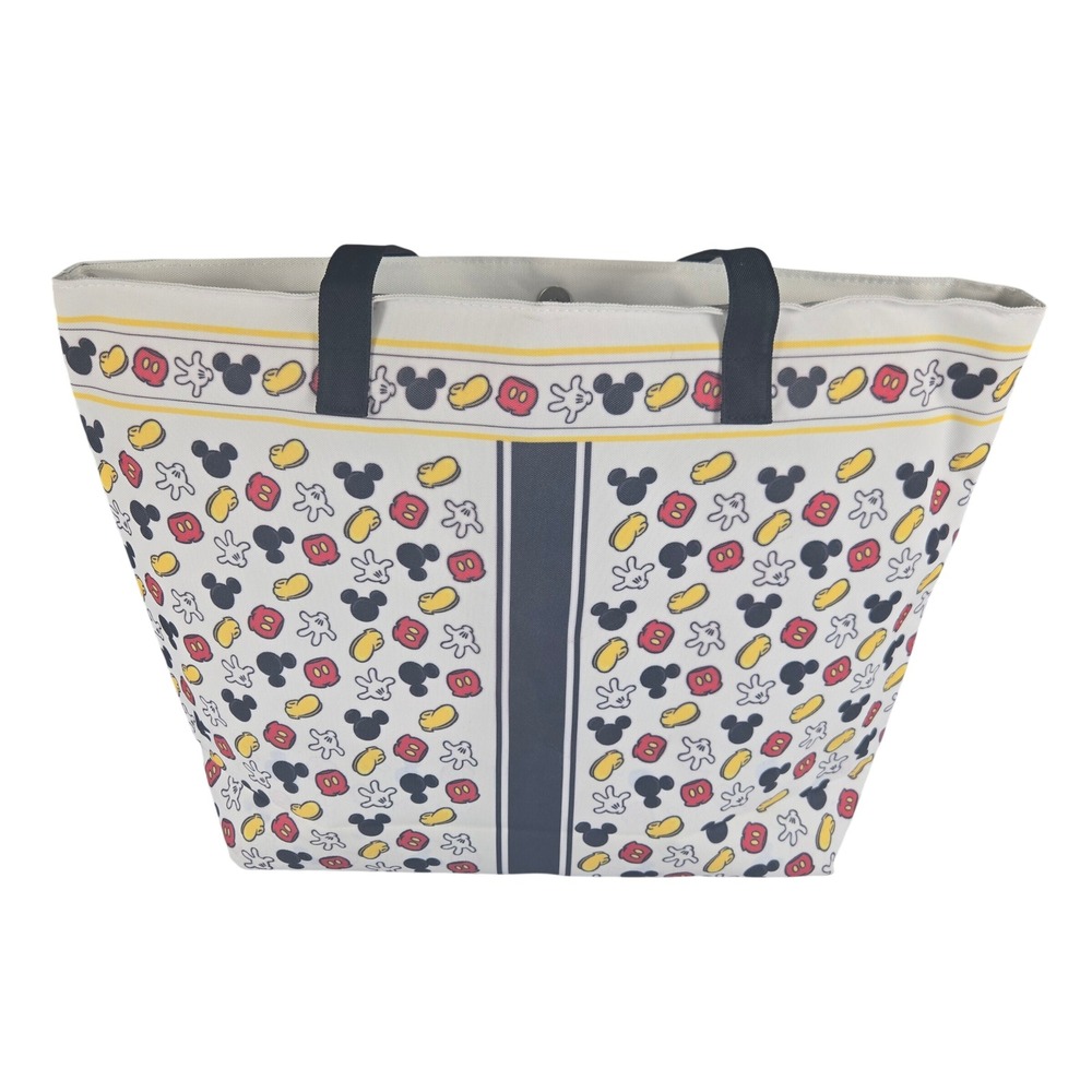 Disney Mickey Mouse Icons Canvas Tote Bag White Black Red Yellow Snap Closure